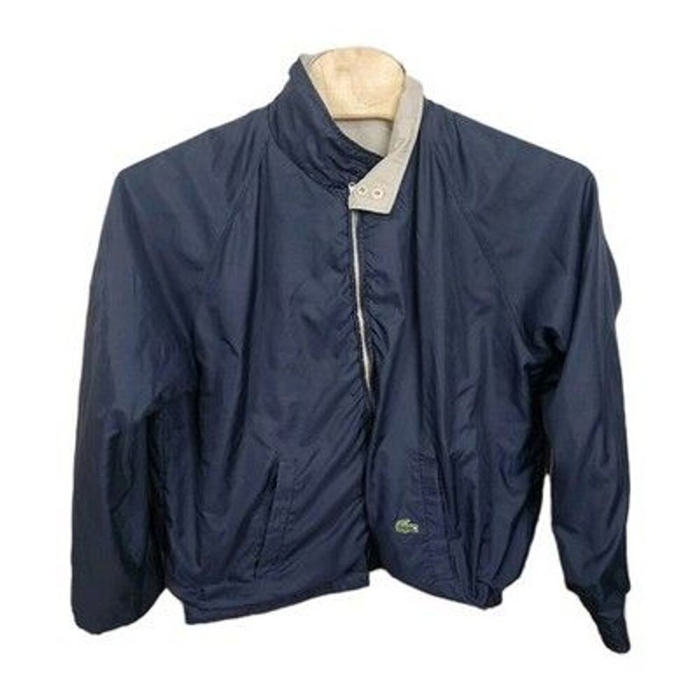 Lacoste Reversible Jacket Men's XL Navy Blue Tan Croc Logo Full Zip Bomber